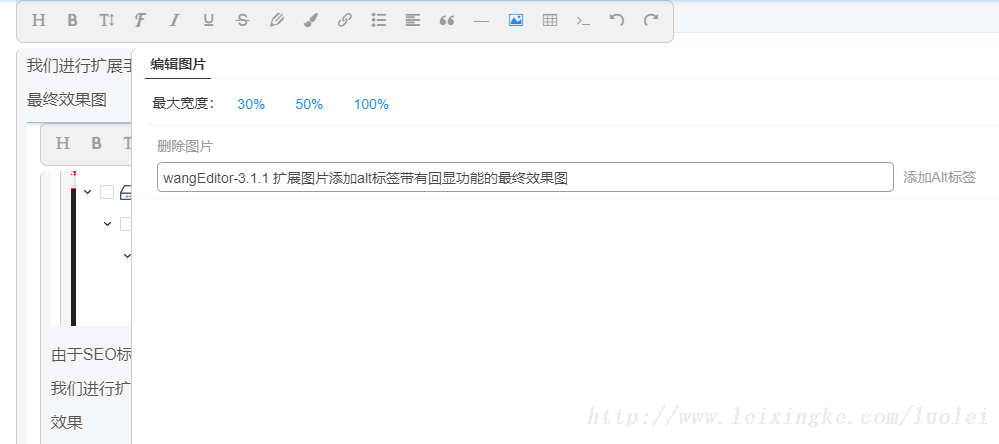 wangEditor-3.1.1 扩展图片添加alt标签带有回显功能的最终效果图